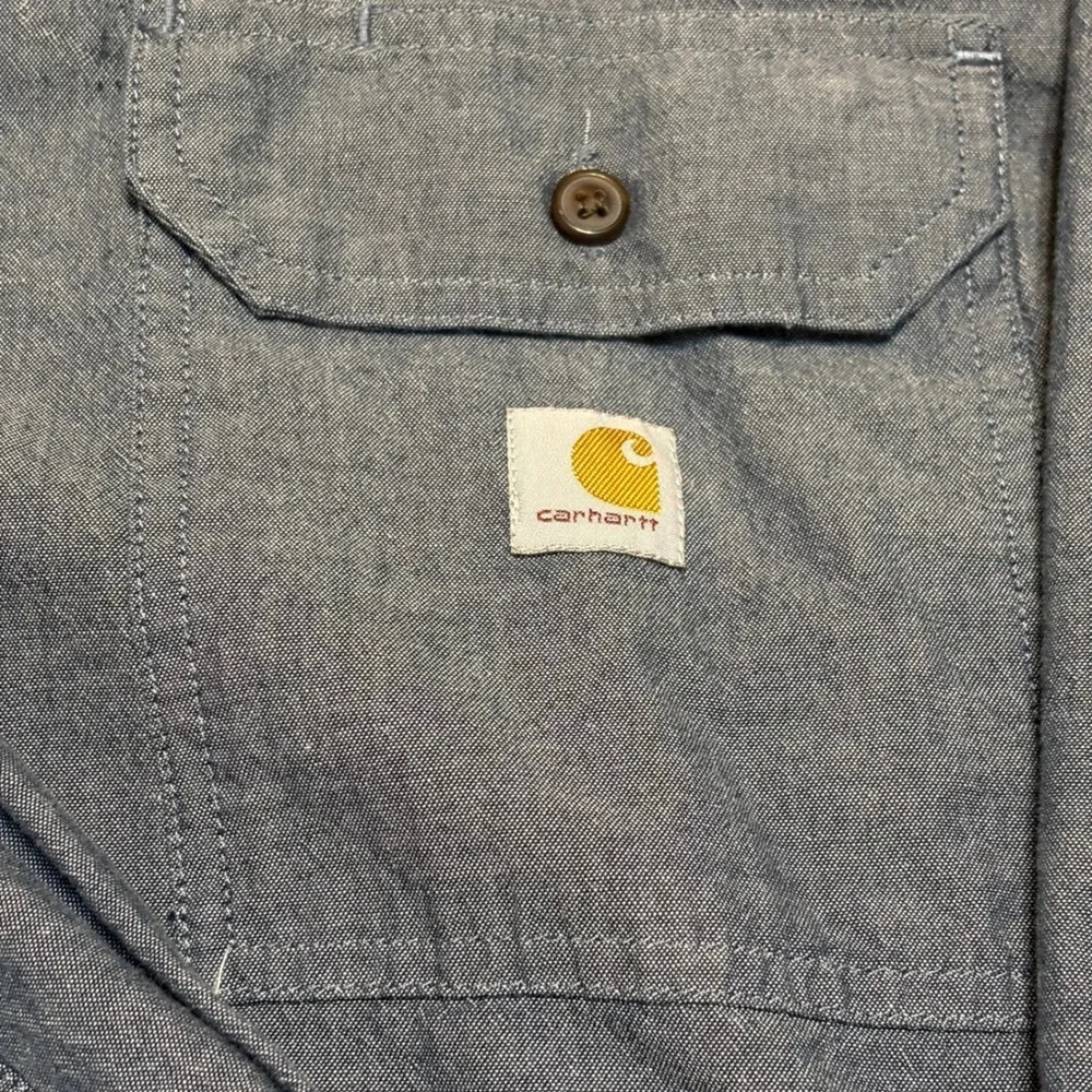 Carhartt Mens Loose Fit Blue Chambray Button Down Work Shirt XL